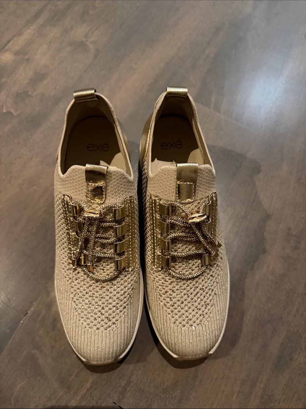 Exé Women's Gold Knit Slip-On Sneakers